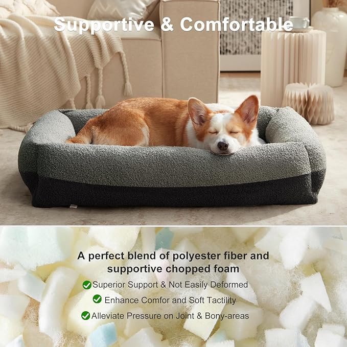 FURTIME Washable Small Dog Bed, Rectangle Comfy Fluffy Kitten Puppy Bed, Removable Zipper Cover Machine Wash, Breathable Orthopedic Bed Durable Pet Cuddler with Anti-Slip Bottom, 20x19x6 in, Dark Grey