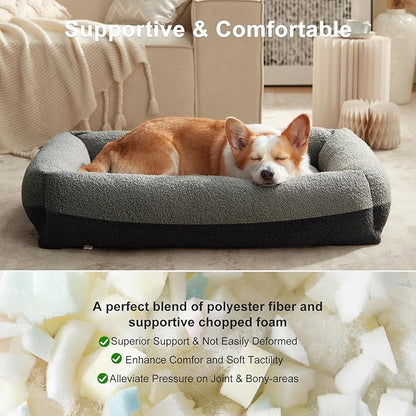 FURTIME Washable Dog Bed Large Sized Dogs, Washable Comfy Fluffy Large Dog Bed, Removable Zipper Cover Machine Wash, Soft Orthopedic Bed Durable Pet Cuddler with Anti-Slip Bottom, 36"x27"x8",Dark Grey