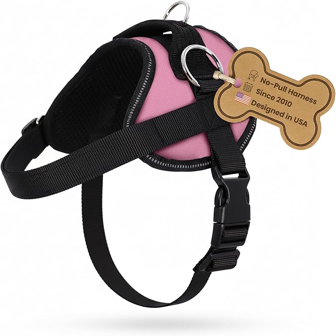 Bark Appeal Light Pink No-Pull Dog Harness for Extra Large Sized Pets – Adjustable, Reflective Vest with 3 Leash Clips for Added Control, Easy Walks & Training – XXL
