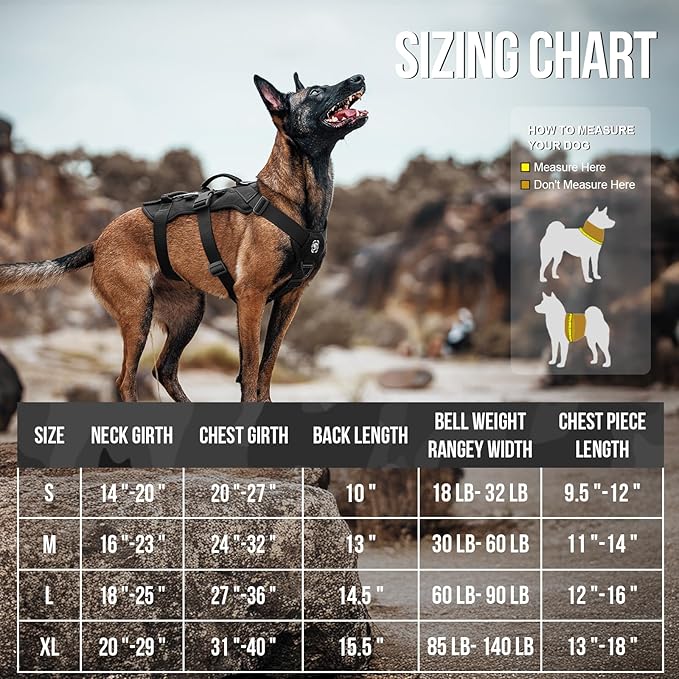 OneTigris Escape Proof Dog Harness, No Pull Dog Harness with Handles, Tactical Multi-Use Support Dogs Harnes for Large Dogs Everyday Wear Walking Hiking Training (Black, X-Large)