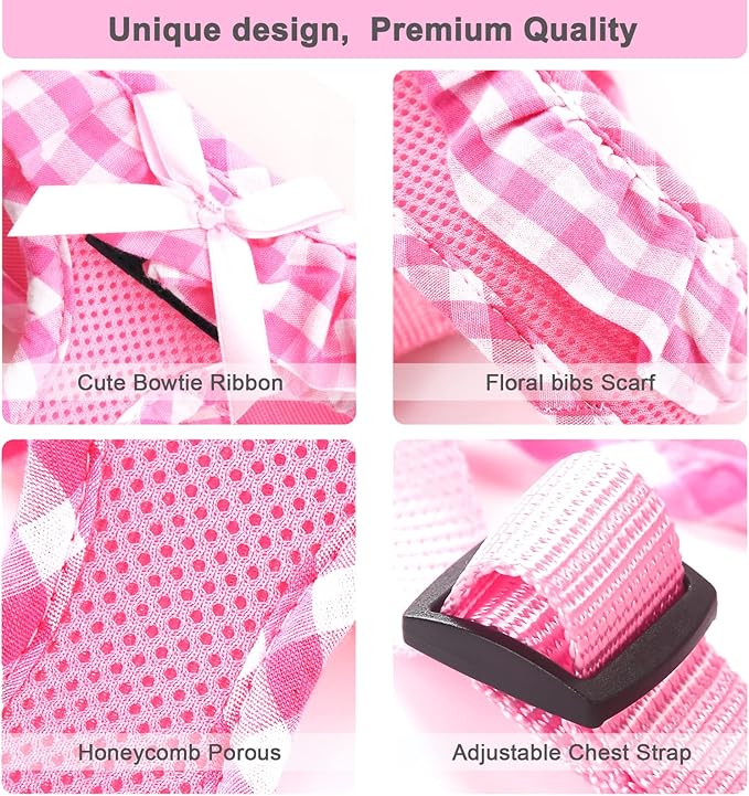SuperBuddy Upgraded Soft Mesh Dog Harness, Super Breathable Lightweight Pet Harnesses for Puppy Dogs Outdoor Walking, Pink Dog Harness -Large