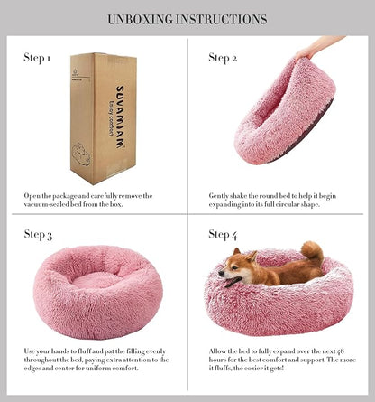 Comfort Donut Dog Bed for Small Dogs, Cat Bed & Pet Bed for Indoor Use, Medium Size with Soft Plush, Round Dog Beds for Large Dogs and Cats(Rubber Red,32''Lx32''Wx8''Th)