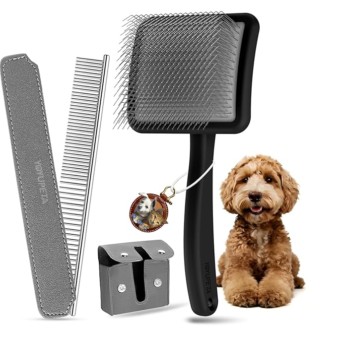 Large Slicker Brush for Dogs,Doodle Brush for Poodles, Goldendoodles, Labradoodle, Extra Long Pins for Detangling Matted Fur & Reducing Shedding, Dog Grooming Kit with Wooden Handle. Black