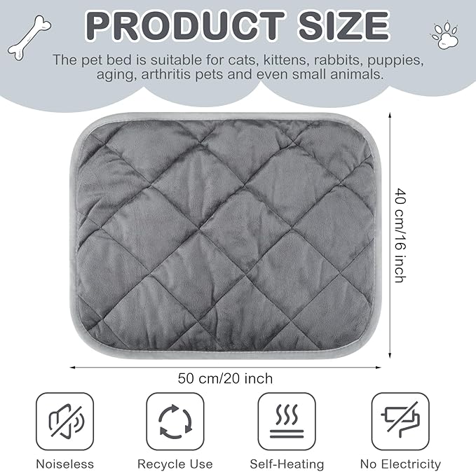 Clysee 8 Pack Self Heating Cat Mat Self Warming Cat Bed Extra Warm Thermal Pet Bed Mat Reflects Body Heat Washable Dog Crate Pad for Indoor Outdoor Pets (Gray,16 x 20 Inch)