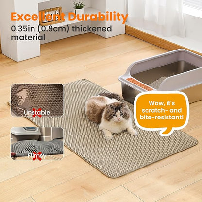 Petinstinct Jumbo Cat Litter Mat, 46x26 Inches Double Layer Honeycomb Litter Trapping Mat, Non Slip Waterproof Urine Proof Extra Large Cat Litter Box Mat, Kitten Supplies and Essentials, XXL, Beige