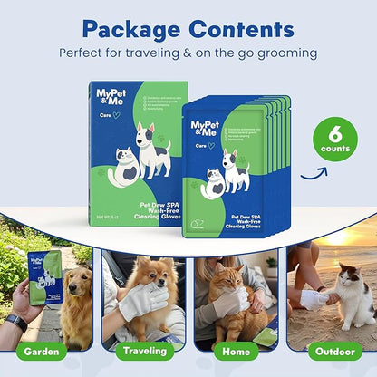My Pet & Me – Pet Glove Wipes for Dogs & Instant Bath Gloves for Dogs | No-Rinse Deodorizing Grooming Mitts | Instant Bath Cleaning Gloves for Dogs & Cat Cleaning Gloves for Easy Cleaning, 6 Count
