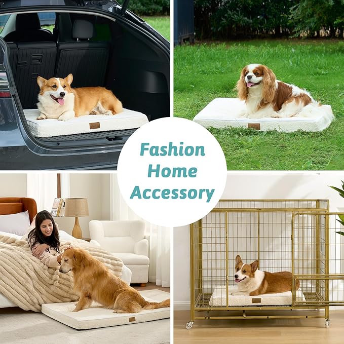 COZY KISS Big Dog Bed for Giant Dogs, Rectangular XXL Orthopedic Dog Beds Extra Large, Foam Anti-Slip Bottom Pet Mat with Washable Removable Cover, Suitable for Pet Up to 150 lbs, 54x44x4 inch, Beige