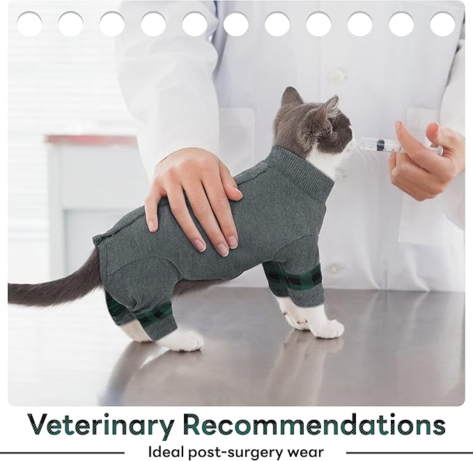 PUMYPOREITY Fur Control Cat Pajamas, Versatile Shirt for All-Day Wear, Soft Stretchy Sweater with Back Snap for Easy Wear, Cat Onsie Prevents Licking Wounds, 2XL, Grey