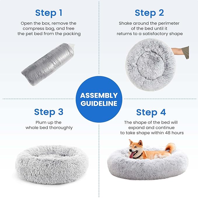 NEWBULIG 30.7x30.7 Inch Dog Bed Large Sized Dog, Donut Shape Cat Beds for Indoor Cats with Washable, Anti-Slip, Faux Fur