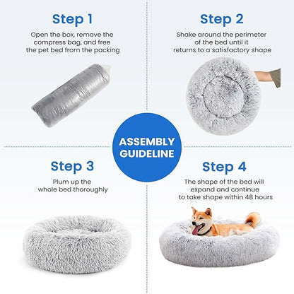 NEWBULIG 30.7x30.7 Inch Dog Bed Large Sized Dog, Donut Shape Cat Beds for Indoor Cats with Washable, Anti-Slip, Faux Fur