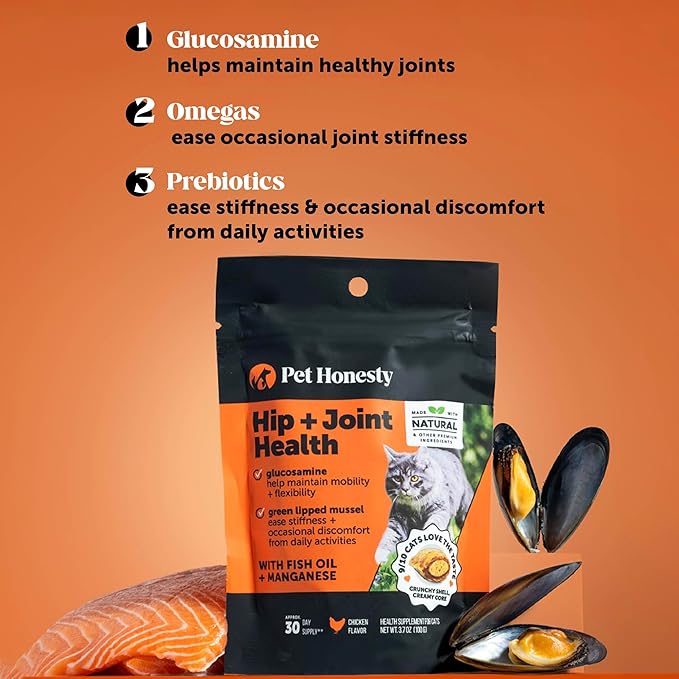 Cat Hip + Joint Health Chews – Crunchy & Creamy Cat Joint Support Supplement - Glucosamine, Chondroitin & Omega-3s – Supports Mobility, Flexibility & Comfort for Indoor & Outdoor Cats (Chicken 90-Day)