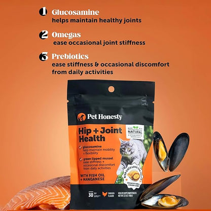 Cat Hip + Joint Health Chews – Crunchy & Creamy Cat Joint Support Supplement - Glucosamine, Chondroitin & Omega-3s – Supports Mobility, Flexibility & Comfort for Indoor & Outdoor Cats (Chicken 90-Day)