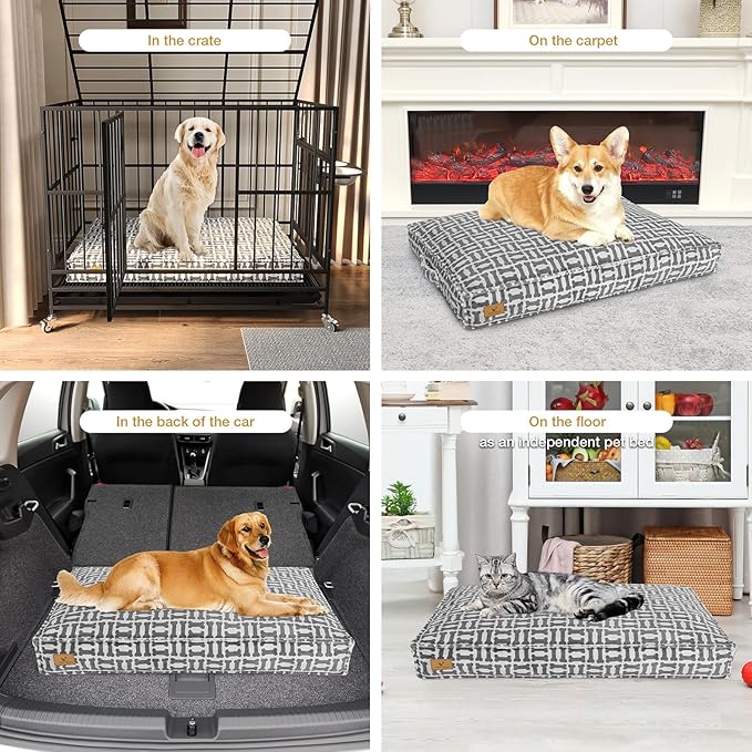 Dog Bed with Easy-Grip Handle - Shredded Memory Foam Pet Bed, Removable & Machine Washable Cover, Non-Slip Bottom, Choose from Cooling Linen or Warm Flannel Style for Dogs & Cats(Small
