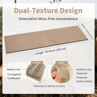 Natural Cork Cat Scratcher Mat, Hook-and-Loop Trimmable Furniture Protector for Couch, Door, Wall & Bed Corner, Claw-Friendly for Indoor Cats (Oak Wood, 39.4 x 11.8 Inch)