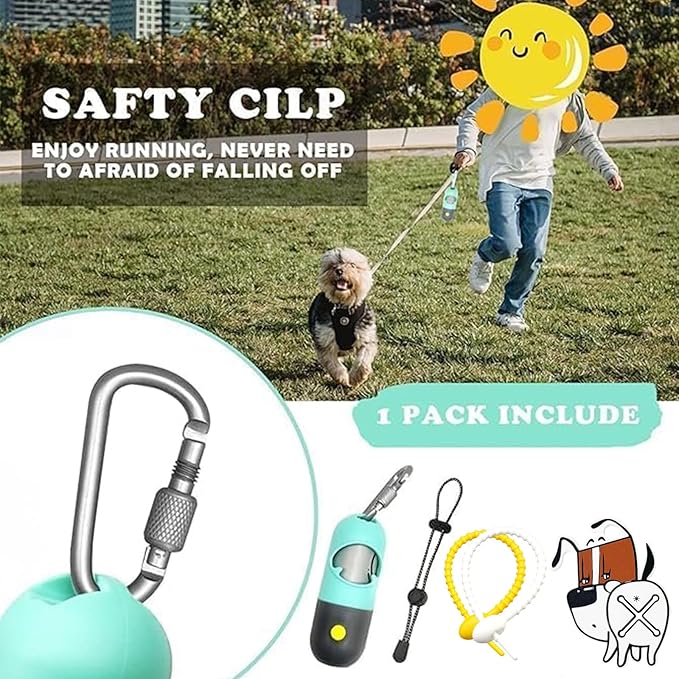Dog Poop Bag Holder Dispenser with LED Flashlight - Night Visibility for Safe Evening Walks | Upgraded Hands-Free Leash Clip | Includes 15 Dog Waste Bags(Green)
