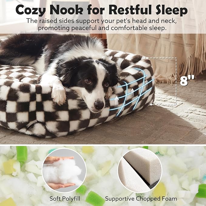 JOEJOY Dog Bed Medium Size Dog, Rectangle Washable Orthopedic Corduroy Fleece Pet Bed with Removable Zipper Cover, Cute Soft Calming Puppy Bed with Non Skid Bottom