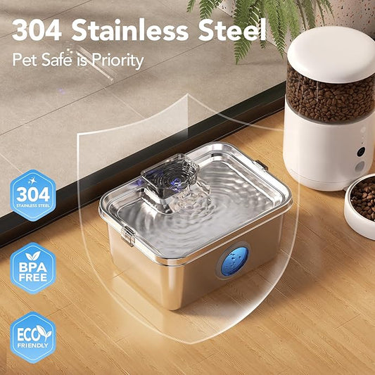 PETIMI Dog Water Fountain, 3 Gallons Stainless Steel Dog & Cat Water Fountain, Large Pet Water Fountain for Multiple Pets, Ultra Silent, Wide Mouth, Safety Lock, 3 Filters Included, Smart Water Pump