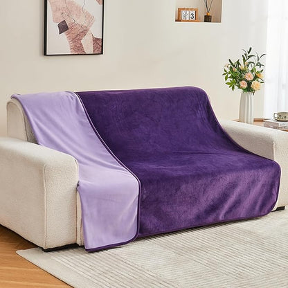 Yaning Waterproof Blanket 60"x80" for Adults, Reversible Waterproof Bed Cover for Dogs Cats Pets, Soft Leakproof Blanket for Bed Couch Sofa Furniture Protector, Dark Purple/Light Purple