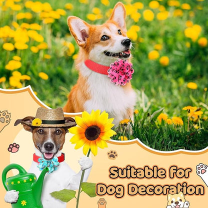 50 Pieces Paw Print Dog Collar Flowers Bulk Dog Paw Print Charms Grooming Accessories Bow Tie Flower for Pets Cat Collar Attachment Embellishment