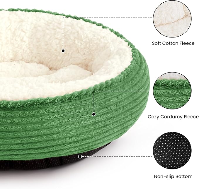 Love's cabin Round Donut Cat and Dog Cushion Bed, 25in Pet Bed for Small or Medium Dogs, Anti-Slip & Water-Resistant Bottom, Soft Durable Fabric Pet Beds, Washable Calming Cat Bed Green Stripe