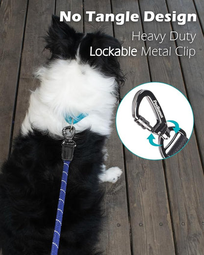 PetBonus Double Handle Rope Dog Leash, 6FT Heavy Duty Training Lead with Lockable Hook and 2 Comfortable Padded Handles, Reflective Walking Nylon Leash for Large Medium Dogs (55-200 lbs, Blue)
