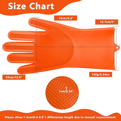 Pet Grooming Gloves—Heat Resistant Dog Washing Gloves with High-Density Teeth, Dog Bath Scrubber with Enhanced Five Finger Design, Silicone Gloves for Dogs and Cats Bathing, Massage (Orange)
