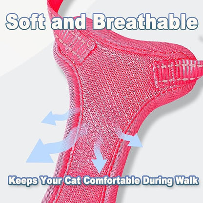 Cat Harness and Leash Set Escape Proof for Kitten Walking, Soft Adjustable Top Handle Vest Harnesses for Cats, Easy Control Breathable Reflective Small Medium Large, Pink, S