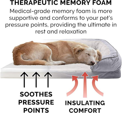 Furhaven Memory Foam Dog Bed for Medium/Small Dogs w/ Removable Bolsters & Washable Cover, For Dogs Up to 35 lbs - Plush & Velvet Waves Perfect Comfort Sofa - Granite Gray, Medium