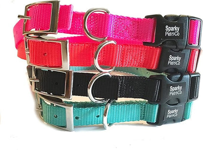 Sparky Pet Co - ECollar Replacement Strap - Double Buckle Dog Collar - Rugged Nylon - Adjustable - D Ring - Quick Release Metal Clasp - for Invisible Fence Systems - 3/4" x 21" - Neon Orange