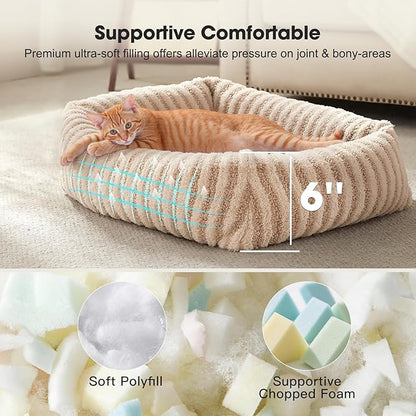 MIXJOY Dog Beds for Small Dogs Cats, Washable Dog Bed with Removable Cover, Soft Calming Cat Bed for Indoor Cats, Rectangle Pet Sofa Bed for Puppy Kitty, Anti-Slip Bottom,20"x19"x6", Beige