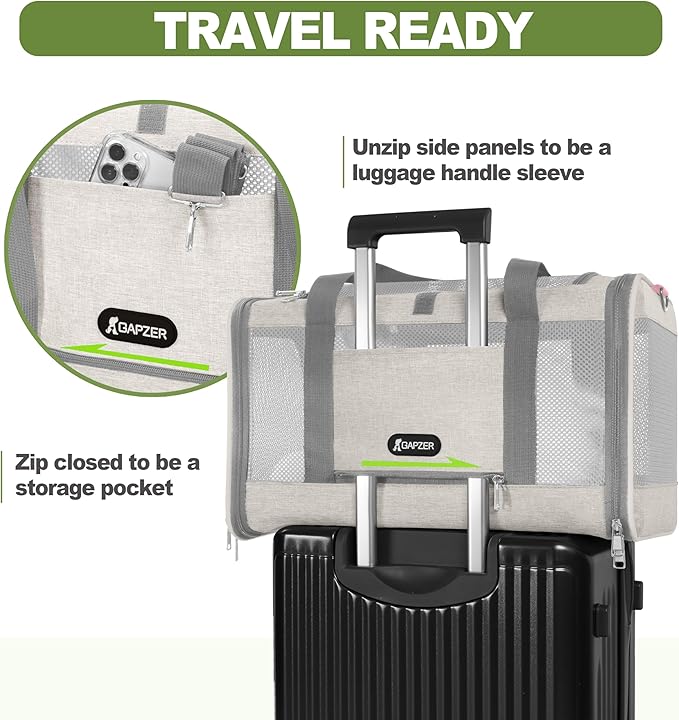 GAPZER Cat Carrier American Airline Approved 18x11x11, Top Opening Sturdy Soft Pet Carrying Bag See Through, Mini Dog Hard Bottom Crate Kennel Case, 4-Side-Ventilation Mesh Cage Toy Poodle Biege