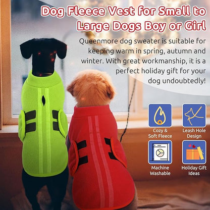Queenmore XL Dog Sweaters, Soft Fleece Vest Pullover Dog Jacket with Leash Hole, Warm Winter Dog Clothes Cold Weather Doggy Dachshund Sweater for Large Dogs Cats Boy or Girl (Red, XL)
