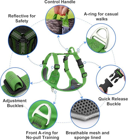 Plutus Pet No Pull Dog Harness, Reflective Adjustable Dog Vest Harness with Handle, Escape Proof, Soft Padded for Small Medium Large Dogs (Green, M)