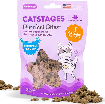 Catstages by Nina Ottosson Purrfect Bitez Natural Crunchy Cat Treats for Puzzles, Toys, Feeders, & Training, USA-Made, Real Chicken Flavor, 4oz