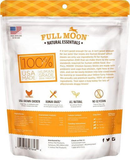 Full Moon All Natural Human Grade Dog Treats, Essential Chicken Savory Sticks, 16 Ounce
