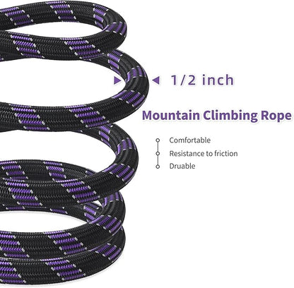 Mile High Life Reflective Dog Leash, with Comfortable Padded Handle, Black Nylon Rope Leash with Steel Tips, Heavy Duty 4 Feet Pet Leashes (Black Purple,48 Inches)