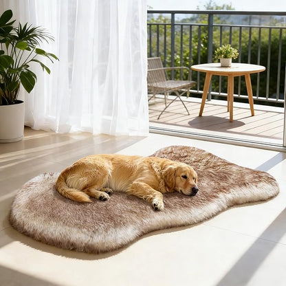 Welfibr 100% Waterproof Large Dog Bed Luxury Faux Fur Dog Mat Orthopedic Fluffy Dog Beds for Large Dogs Comfy Dog Beds Large Sized Dog Washable Dog Rug Bed with Removable Cover Non-Slip Dog Pad 50"