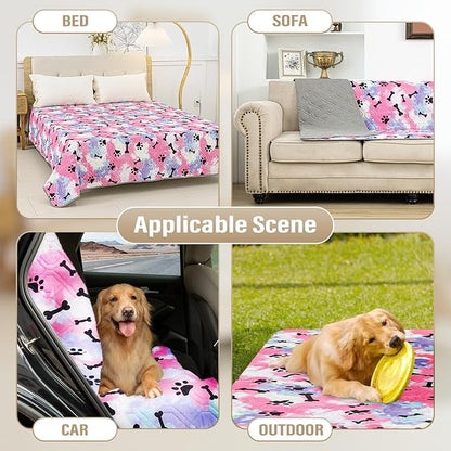 BOCTOPUG Dog Bed Cover for Pets Blankets Rug Pads for Couch Protection Waterproof Bed Covers Dog Blanket Furniture Protector Reusable Changing Pad (20X30, Red+Black Paw Bone)