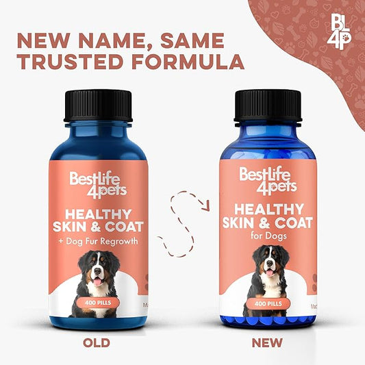 Natural Skin & Coat Supplement for Dogs, Large and Small, Dog Anti Itch Relief for Dry Skin, Rash, Allergy or Irritation, Reduces Shedding, Dandruff and Supports Dog Hair Growth, 400 Small Pills