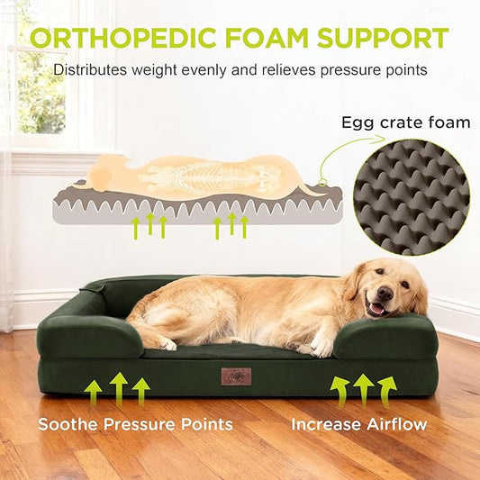 Orthopedic Dog Beds for Large Medium Dogs, Big Waterproof Memory Foam Pet Couch Bed with Removable Washable Cover, Tennis Ball Toy, 36x27
