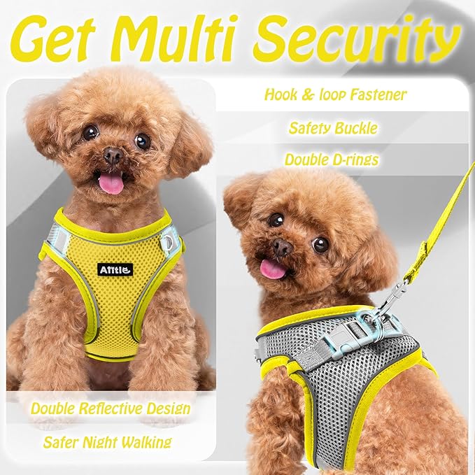 AIITLE Small Harness for Puppy with A Leash - Dog Vest Harness with Super Breathable Mesh, Reflective No-Pull Pet Harness for Outdoor Walking, Running for Small Dogs, Cats Yellow XXS