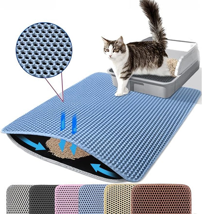 Petinstinct Extra Large Cat Litter Mat, 30x22 Inches Honeycomb Double Layer Cat Litter Trapping Mat, Non Slip Waterproof Urine Proof Large Kitty Litter Box Mat for Floor, Kitten Supplies, XL, Blue