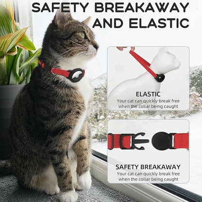 AirTag Cat Collars, Stretchy Collar with Apple AirTag Holder and Bell, Breakaway Ultra Design Elastic GPS Tracking Collars for Cats and Puppies, (7.5-12.5 Inch), Red