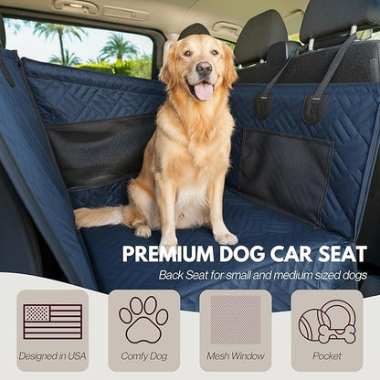Premium Dog Car Seat & Back Seat – Waterproof & Non-Slip Travel Hammock with Storage Pockets | Secure & Comfortable Pet Seat Cover for Large & Medium Dogs – Fits Cars, SUVs & Trucks (Blue)