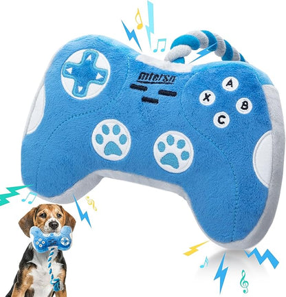 MTERSN Cute Squeaky Dog Toys : Blue Game Controller Plush Dog Toy and Funny Puppy Chew Toys with Full Crinkle Paper - Cool Pet Birthday Toys for Small, Medium and Large Dogs