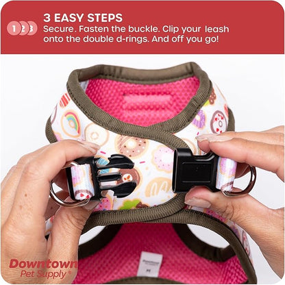 Downtown Pet Supply Step-in Dog Harness – No Pull, Adjustable Padded Mesh with Reflective Trim, Secure Buckle Strap – Comfortable & Breathable Small Dog Harness, Large, Donut