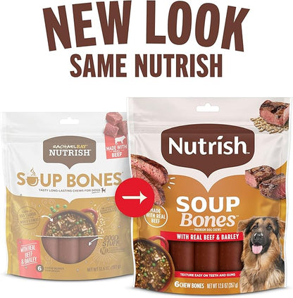 Nutrish Soup Bones Premium Dog Chews with Real Beef and Barley, 3 Chews (Rachael Ray) (Pack of 8)