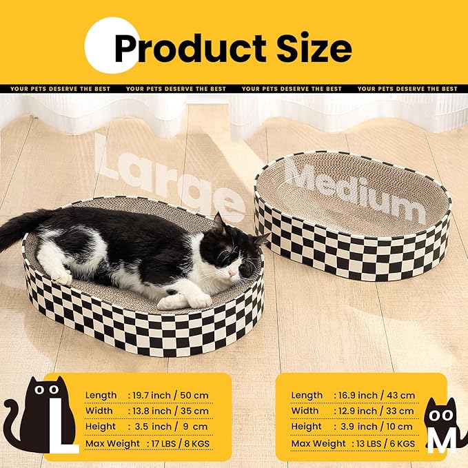Conlun Large Oval Cat Scratcher Bowl, Cardboard Cat Scratching Pad & Lounge Bed, High-Density Reversible Cat Nest for Large Indoor Cats, Furniture Protector with Ergonomic Curve, Gift Catnip Included