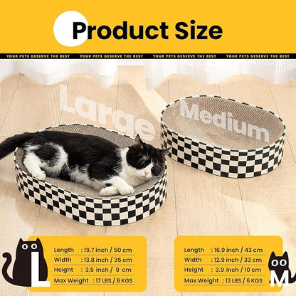 Conlun Large Oval Cat Scratcher Bowl, Cardboard Cat Scratching Pad & Lounge Bed, High-Density Reversible Cat Nest for Large Indoor Cats, Furniture Protector with Ergonomic Curve, Gift Catnip Included