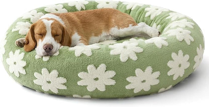 Lesure Shown on TV Donut Dog Beds Large Sized Dog - Round Pet Beds for Calming Puppy with Washable Cover, Orthopedic Modern Home Decor Bed with Jacquard Shaggy Plush & Anti Slip Bottom, 33 Inch,Green